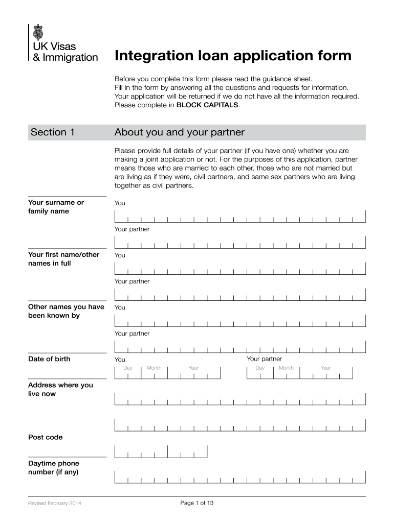  Integration Loan Application Form 2014