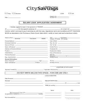 City Savings Loan Table  Form