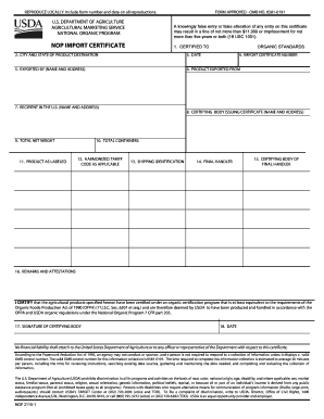 NOP Import Certificate AMS at USDA Electronic Forms Site