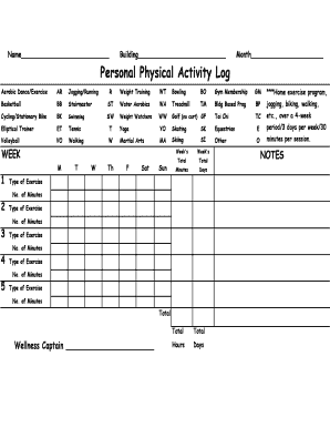 Printable Personal Physical Activity Log USD 501 Personal Physical Actvity Log Documents Topekapublicschools  Form