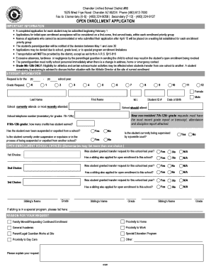 Open Enrollment Application Chandler Unified School District  Form