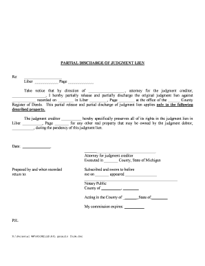 Discharge of Judgment Lien Michigan  Form