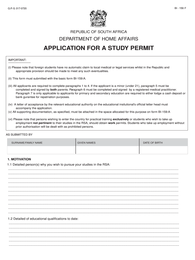 South African Study Permit Form