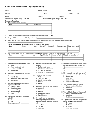 Kent County Animal Shelter Dog Adoption Survey  Form