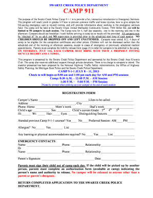 Camp 911 Application 2013doc Image Swartzcreek  Form