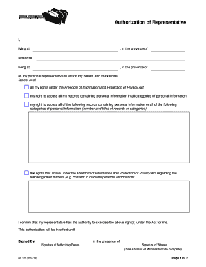 Affidavit of Authorized Representative  Form