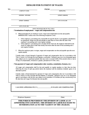 Demand for Payment of Wages Form Colorado Gov