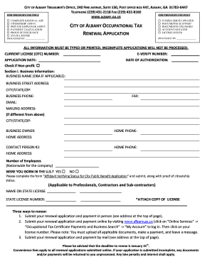 City of Albany Ga Occupational Tax Renewal  Form