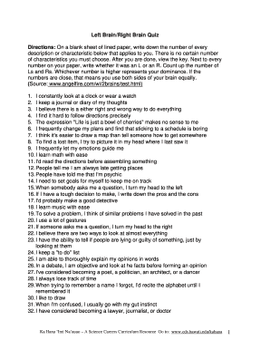 Left Brain Right Brain Test Printable  Form