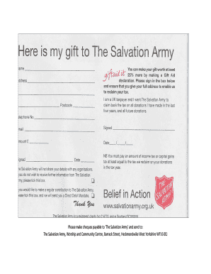 Printable Salvation Army Donation Receipt  Form