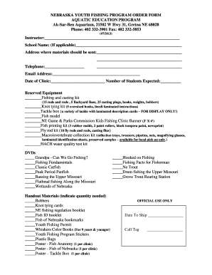 NEBRASKA YOUTH FISHING PROGRAM ORDER FORM