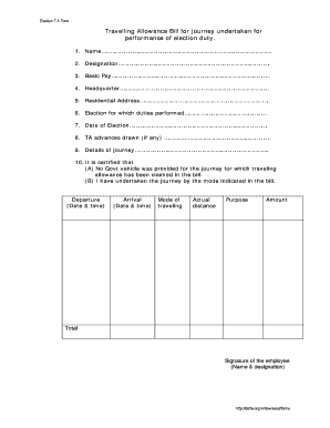 Ta Bill Form for Non Gazetted Officers Excel Format