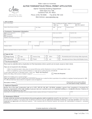 Electrical Permit Application Alpine Township  Form