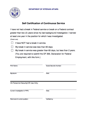 Certification of Continuous Active Duty  Form