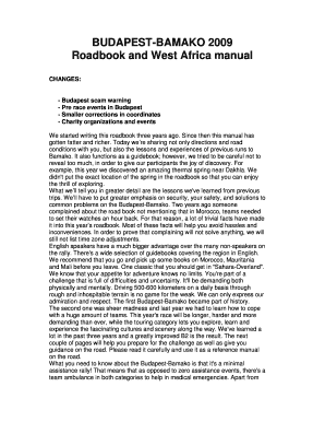 BUDAPEST BAMAKO Roadbook and West Africa Manual  Form