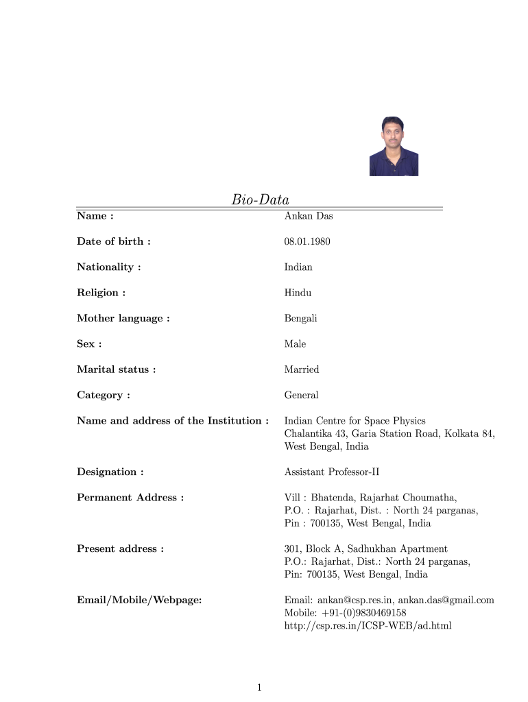 Latest Biodata Format for Marriage DOC