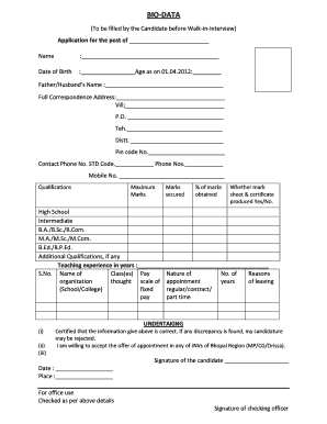 Bio Data Form for Interview PDF