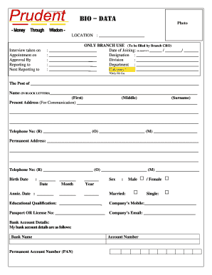 Employee Bio Data Form