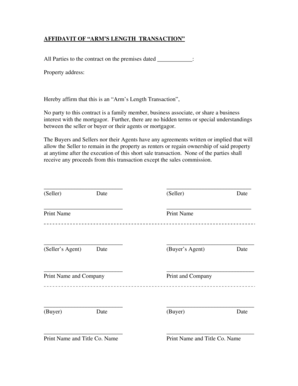 Arms Length Affidavit  Form