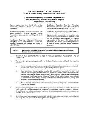 Certifications Regarding Debarment, Suspension and Other Responsibility Matters PaC Generated Report Osmre  Form