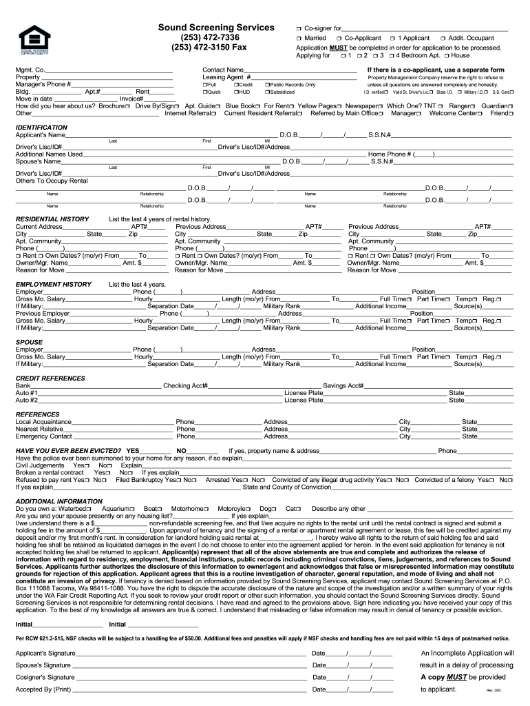 Sound Screening Services Application Fillable Form