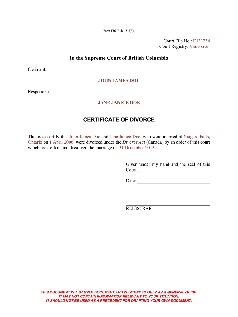 Certificate of Divorce  Form