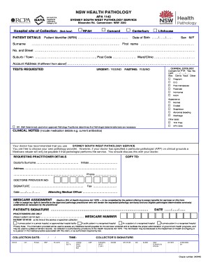 Pathology Request Form Sample