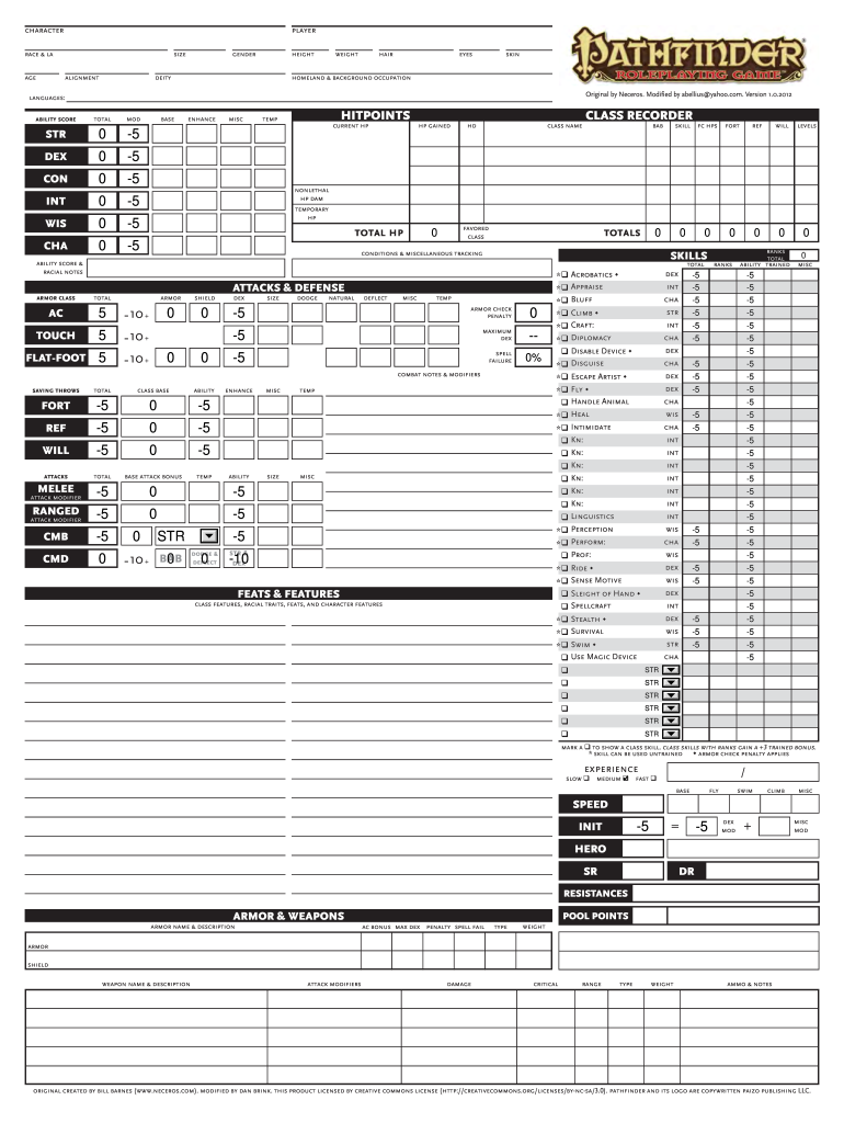  Neceros Pathfinder Character Sheet 2012-2024