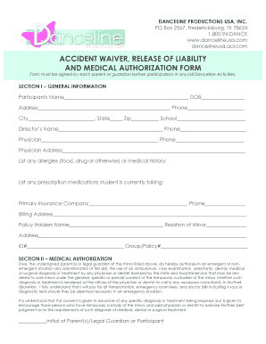 Accident Waiver, Release of Liability and Medical Authorization Form