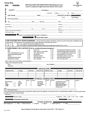 Special Olympics Medical Form