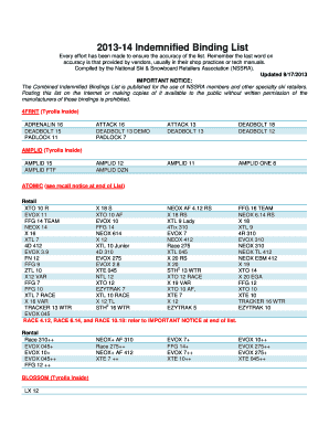 Ski Binding Indemnification List  Form