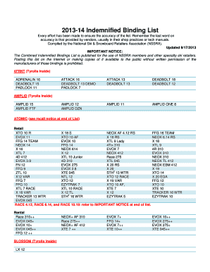 Ski Binding Indemnification List Form