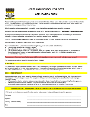 Jeppe Boys High School Application Forms