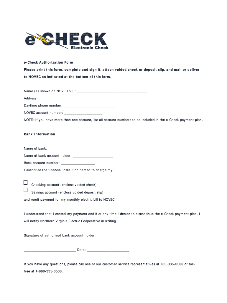 Echeck Authorization Form