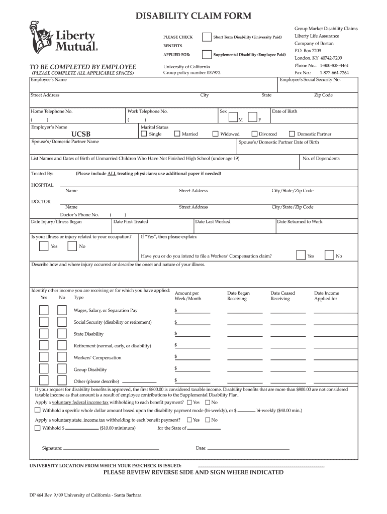  Mutual Disability Claim Form 2009-2024