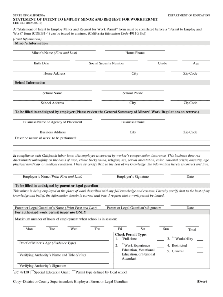Work Permit California  Form