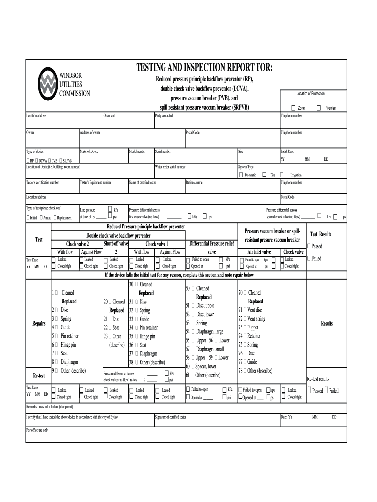 Backflow Test Forms