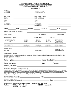 Backflow Report Form Butler County Ohio! Butlercountyohio