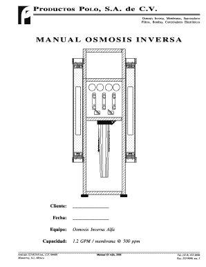 MANUAL OSMOSIS INVERSA Portada De Productos Polo SA De CV  Form