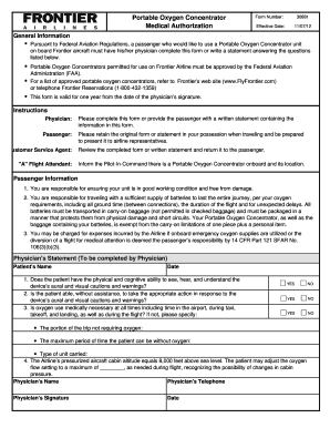  Frontier Airlines Portable Oxygen Form 2012