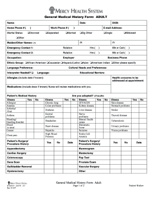 General Medical History Form ADULT General Medical History