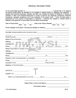 MEDICAL RELEASE FORM NWOYSL