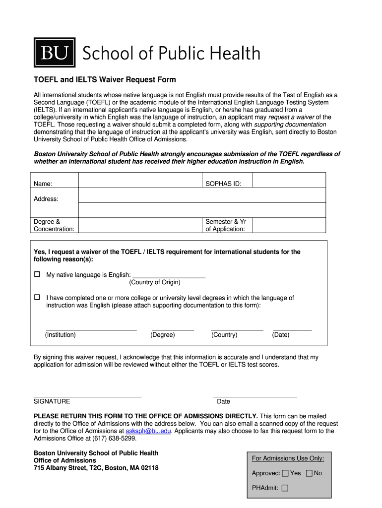 Toefl Waiver Form