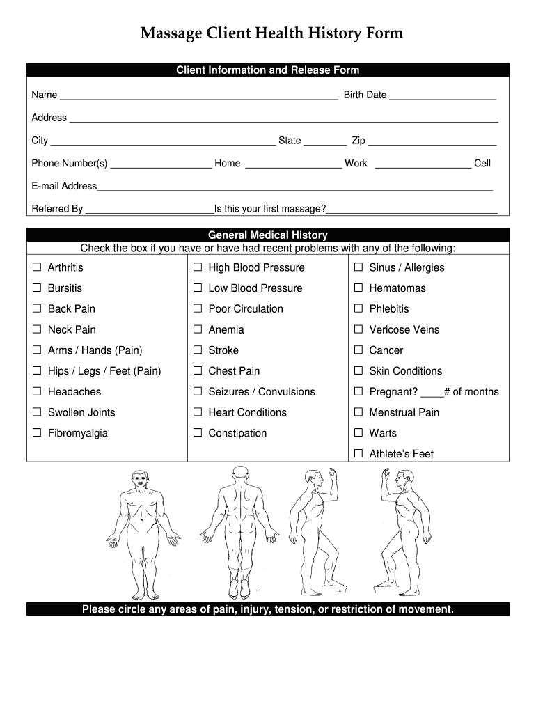 Massage Health History Form