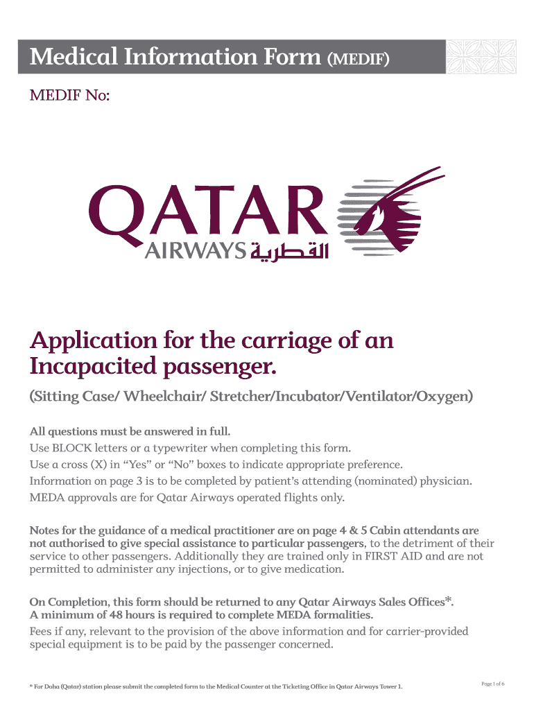 Qatar Airways Air Ambulance  Form