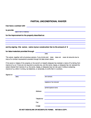 Partial Unconditional Waiver  Form