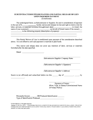 6B6 SUBCONTRACTOR WAIVER and PARTIAL RELEASE of LIEN UPON PROGRESS PAYMENT Conditional  Form