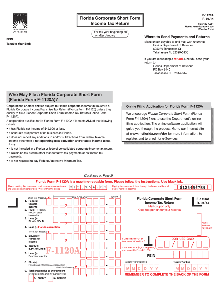  F 1120A R 01 14 Final PDF Florida Administrative Weekly 2020