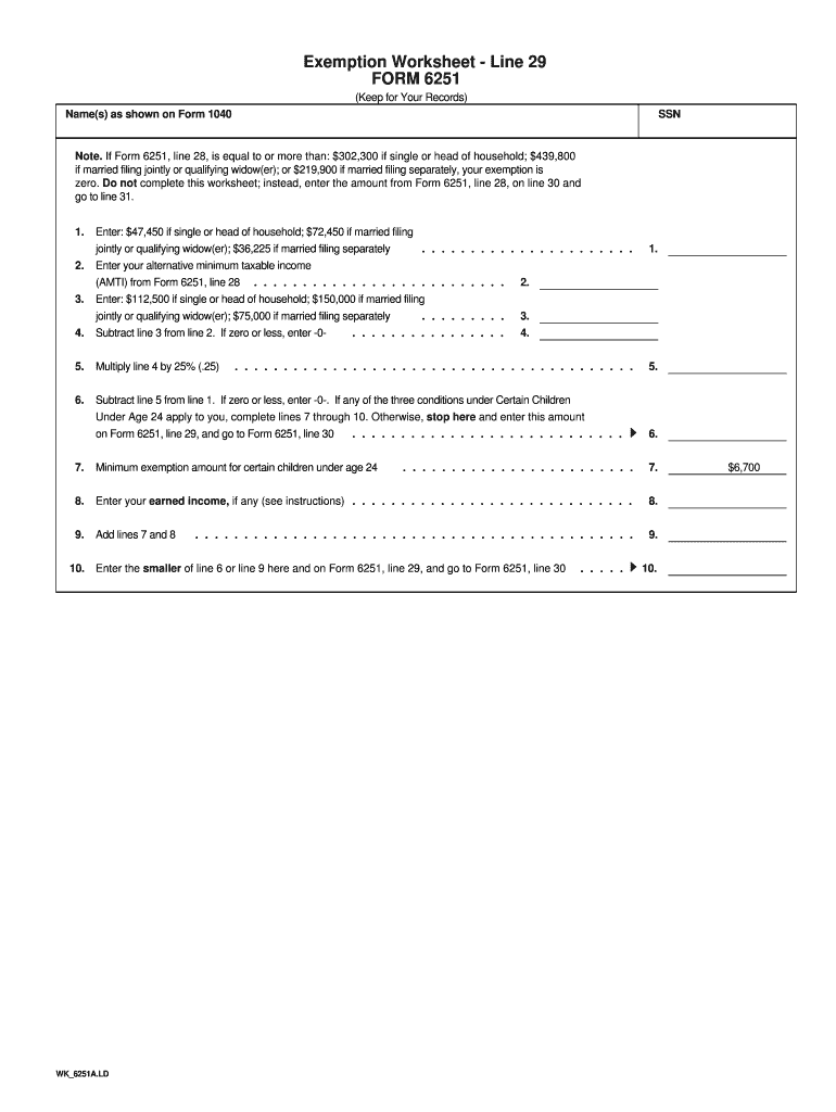 Worksheet to See If You Should Fill in Form 6251