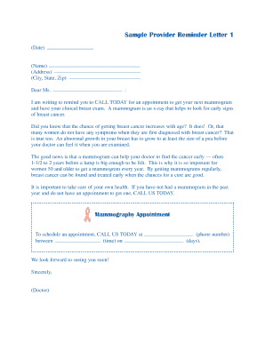 Mammogram Reminder Letter Template  Form